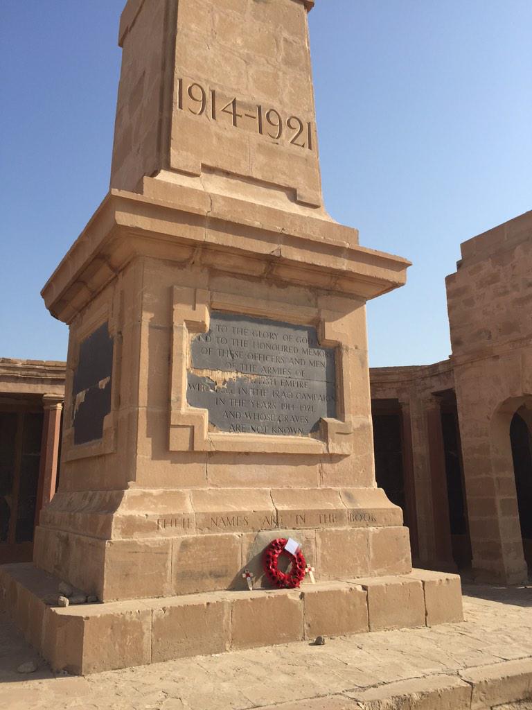 FrankBakerFCO's tweet photo. Honoured to visit the Basra War Memorial today to lay a wreath. #100Years #NeverForget  @CWGC http://t.co/BEhIdIqmpF