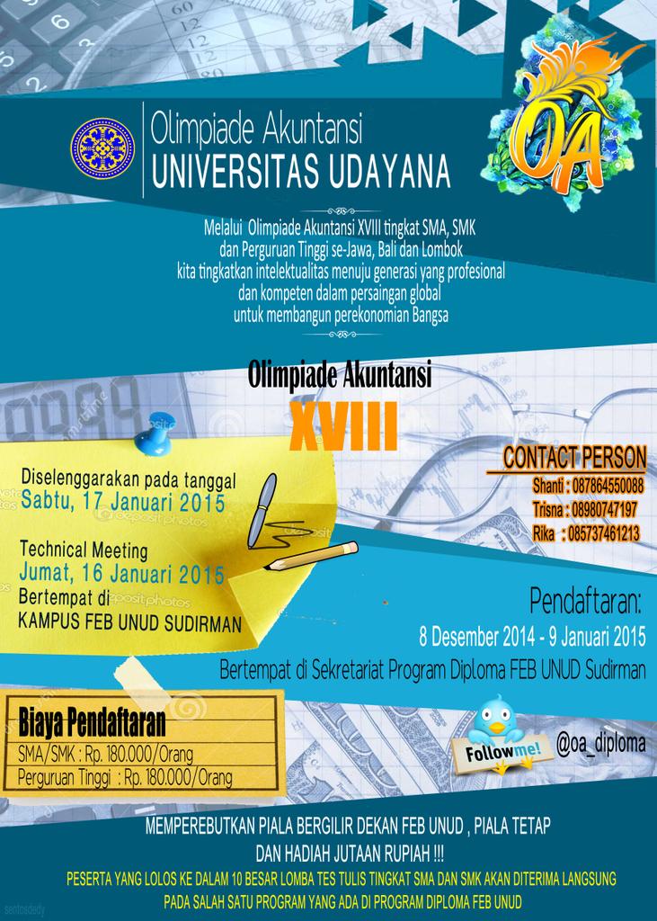Program Diploma FEB Unud menyelenggarakan Olimpiade Akuntansi XVIII. Let's join guys :) @bemd3febunpad @BEMFEUI