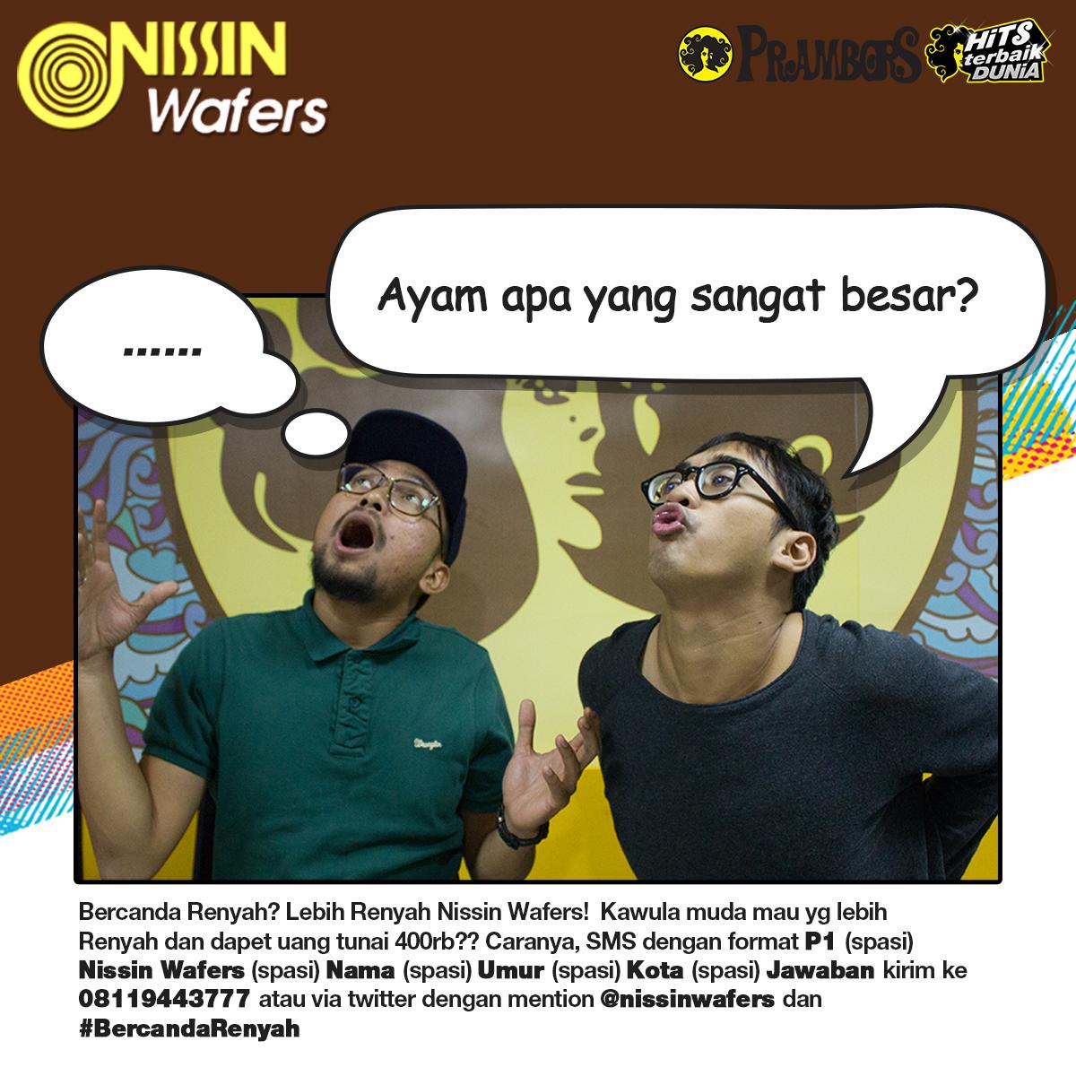 Prambors's tweet photo. Ayo jawab pertanyaan ini ya kawula muda! jam 7 akan di umumkan pemenangnya! #bercandarenyah @NissinWafers http://t.co/3ivdtVdW8T