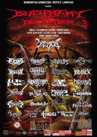 "Blasphemy Of December 3" at Gedung C, PKOR, Way Halim. December 07 2014, Start from 09.00am - end. HTM 20k + Sricker