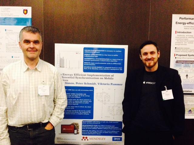 j_simon's tweet photo. Peter and me at the Mobiquitous Poster Session on Tuesday #mBiq14 #ubipc http://t.co/rkEYYtoPMR