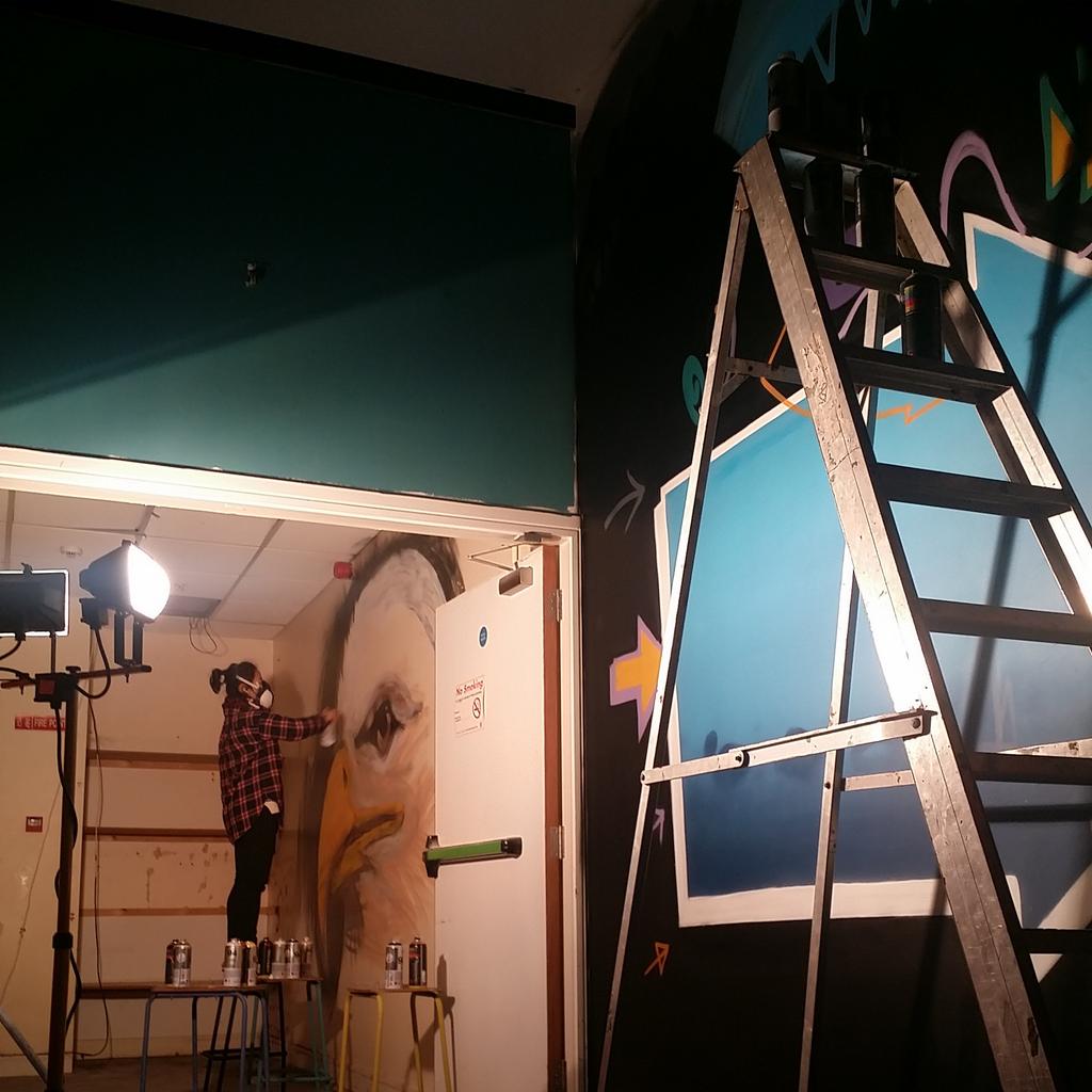 QuotaClothing's tweet photo. Hard work/at play with J #streetart #graff #graffiti #spraypaint #sprayart #art #paint #colour #contemporaryart #fun http://t.co/ZfBV2jUFl3