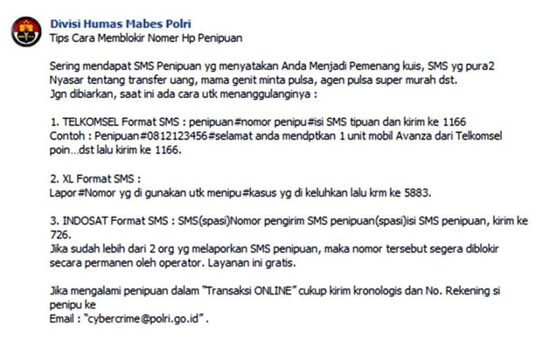 #jogja | Tips Memblokir nomer HP pelaku Penipuan pemenang kuis sms | @DivHumasPolri: "