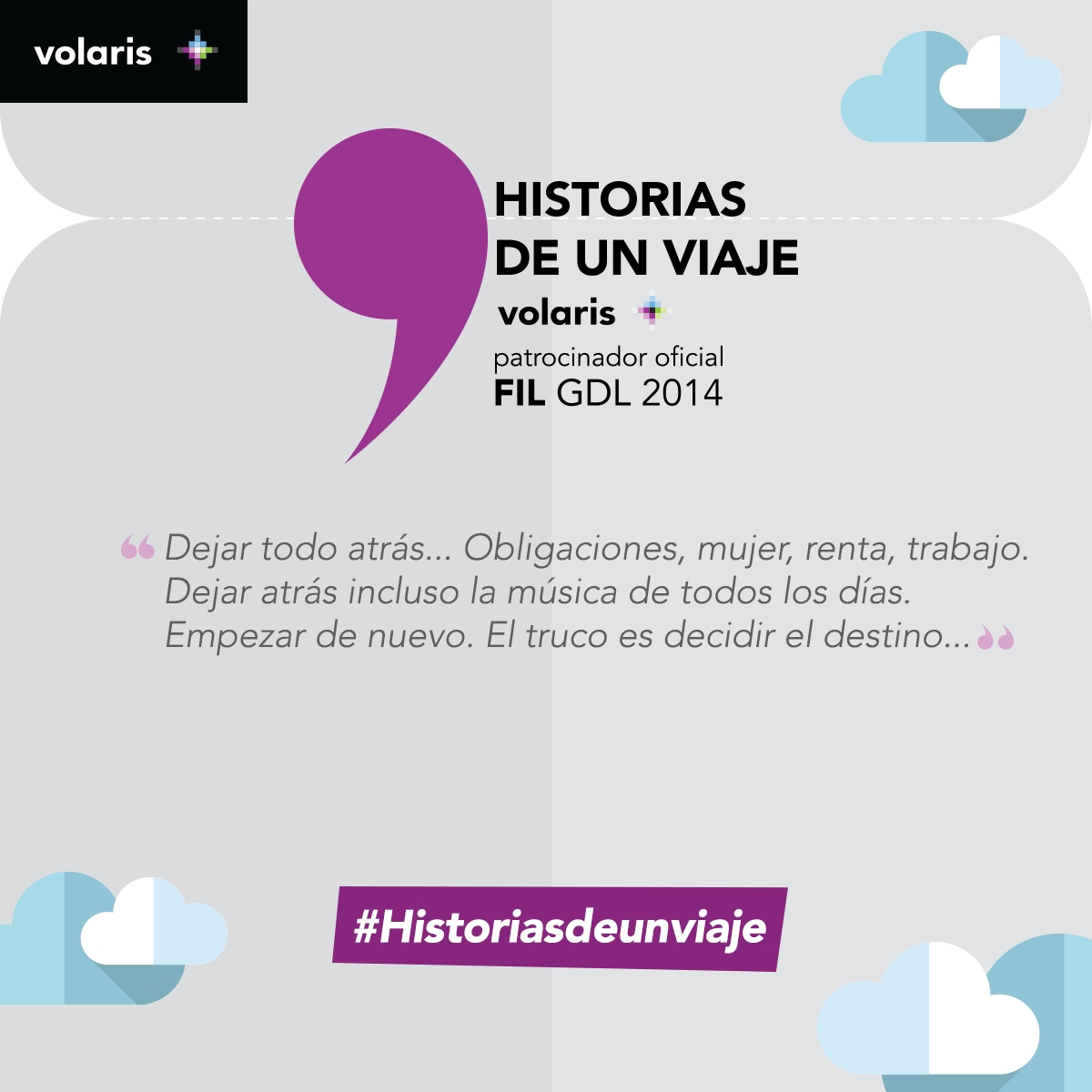 viajaVolaris's tweet photo. Así iniciamos la última historia de nuestra serie #HistoriasDeUnViaje para la @FILGuadalajara, ¿cómo la continuarían? http://t.co/IHw0VZkhUs