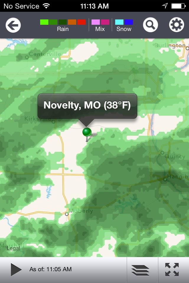 Looks like light rain off and on in Novelty, MO.