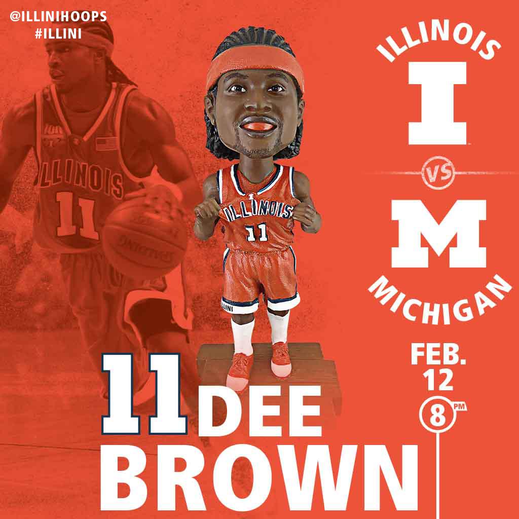 IlliniMBB's tweet photo. Fans coming to 2/12 #Illini-Michigan game will have shot at jersey-poppin' @deebrown11 bobblehead! #DeeforThree http://t.co/d7M9hsYb5L