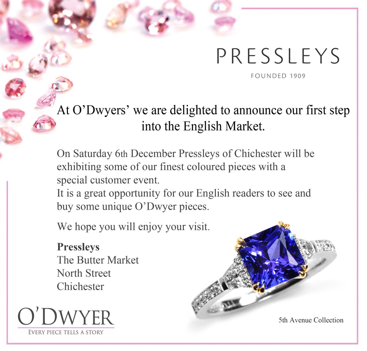 OdwyerGoldsmith's tweet photo. Special event tomorrow 6th December at Presseleys in Chichester! 
#odwyergoldsmith #pressleys #chichester http://t.co/zRUK1PN8sd