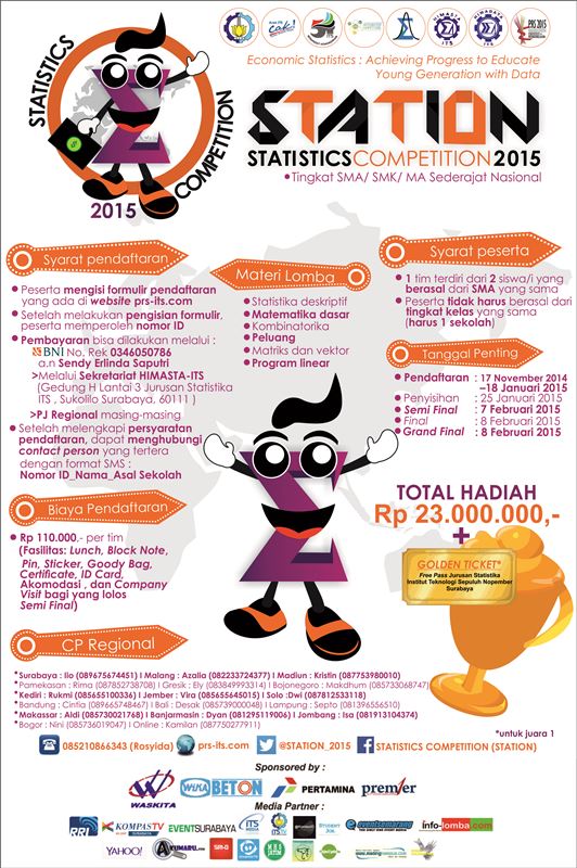 eventsurabaya's tweet photo. STATION 2015, Olimpiade Statistika khusus siswa SMA  terbesar di Indonesia ! CP: http://t.co/E0FHkAqfnN  #STATION2015 http://t.co/quKDrPWgW3