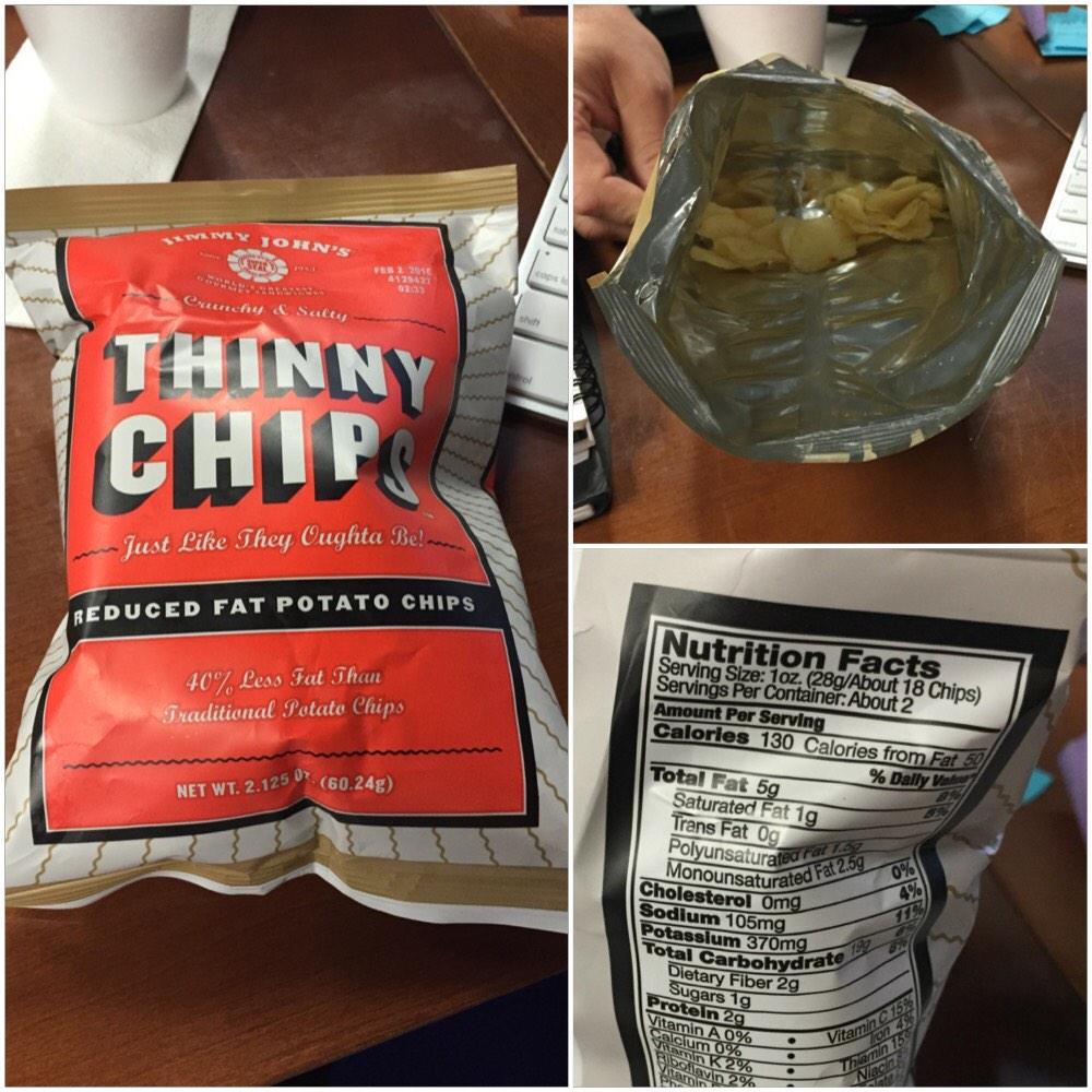 TNicoleFlo's tweet photo. So this must be why they're named #ThinnyChips...they only have 8 chips inside. Are you kidding me @jimmyjohns?! http://t.co/bsiMv8O1uk