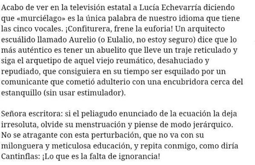 esjalixao's tweet photo. Zasca de Lucía Etxebarria a quien dice q murciélago es la única palabra con las 5 vocales. @ http://t.co/O9anB3JzOs http://t.co/wM9dVr0O33