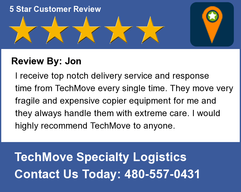 JRSolutions's tweet image. Review By: Jon
I receive top notch delivery service and response time from TechMove every single time. They m...