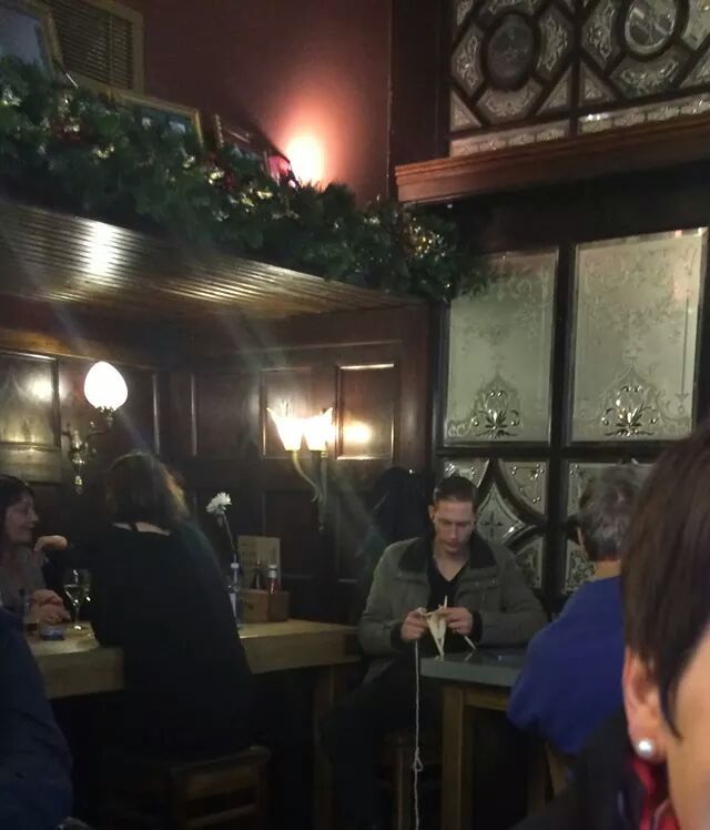 tim_brannigan's tweet photo. What?! A hipster can't sit alone in a London pub on a Friday night? Knitting. http://t.co/yMw94R31cP