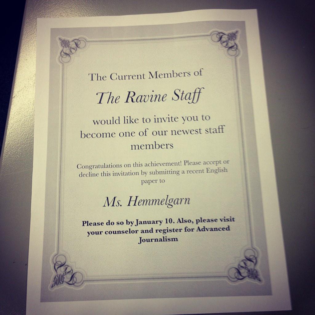 wkhsravine's tweet photo. The invitations are out! Did you get yours? #advancedjournalism http://t.co/mGnL2mJPGe
