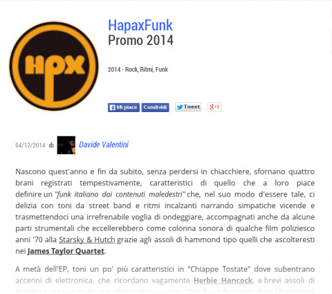 HapaxFunk's tweet photo. Si parla di noi in @redazioneRockit!
#HapaxFunk - #Recensione - #Promo2014 
http://t.co/UVatwblFWJ http://t.co/WpfTaBJYUe
