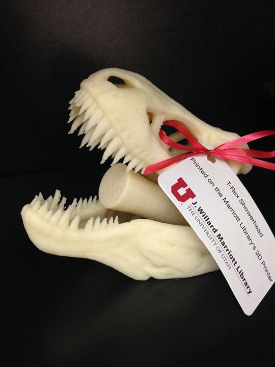 From University of Utah's Twitter feed (@UUtah): RT @MarriottLibrary: 3D printed T-Rex showerhead? Yes, please! 