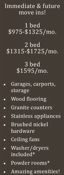 Brand New #AustinAptsN:
<1.5mi to #MetroRailATX, Pet Friendly
*Features Vary w/ Floor Plans
 *Pricing Subject to Chg