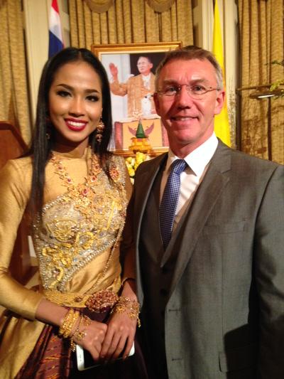 TheNigelAdkins's tweet image. A photo opportunity with Miss Thailand at the King of Thailand's Birthday celebration in London this evening.