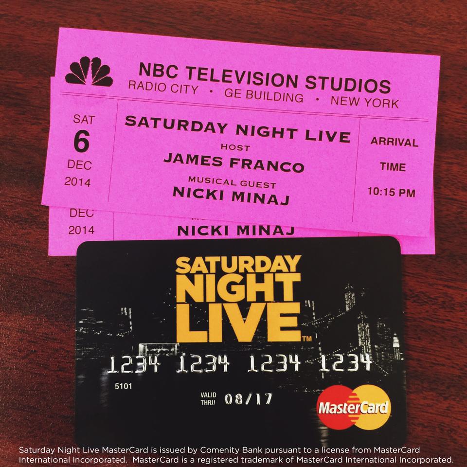 We've got @nbcSNL tix for this week's show w/ <a href="/JamesFranco/">james</a> &amp; <a href="/NICKIMINAJ/">Nicki Minaj</a> #SNLcard Deets: bit.ly/snLcard