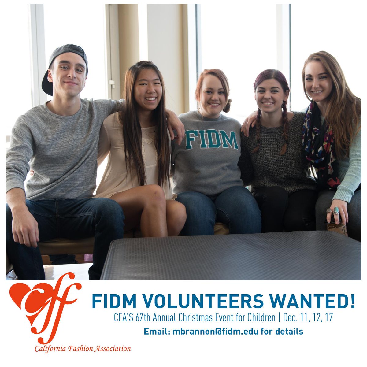 FIDM's tweet image. 'Tis the season of giving! @Calfashion is seeking #FIDMStudent volunteers for its holiday event for children.