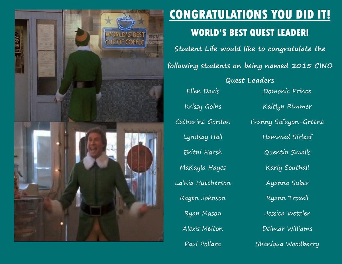CCUinvolved's tweet photo. Its time to announce our 2015 #CINOQuest Leader Team! Check it out and congratulate these #AWESOME students http://t.co/ZFLePviOm7