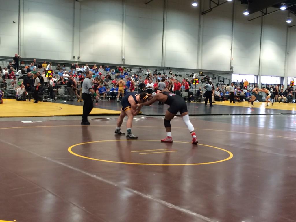 WVUWrestling's tweet photo. Scheffel up now vs. Courts on mat 5. http://t.co/uGlPPV9QR2