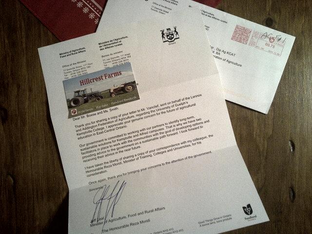hillcrest_farm's tweet photo. Thanks @JeffLeal_MPP for your reply letter regarding the future of Ag Education in East-Central #ontag #saveKCAT http://t.co/Y6ij5TyTO7