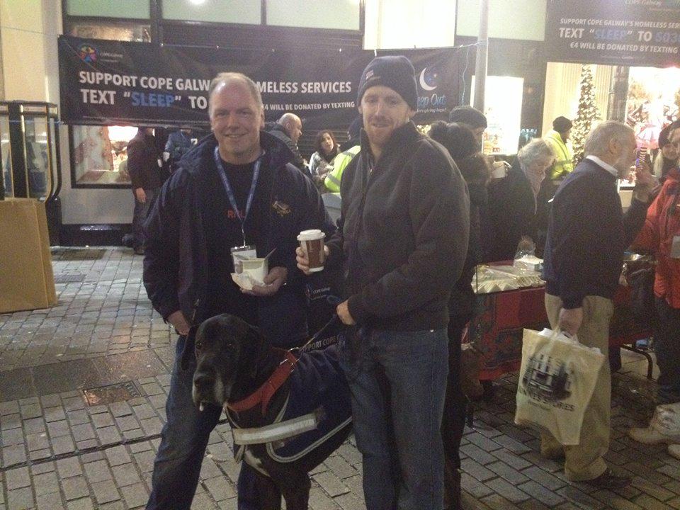 GalwayLifeboat's tweet photo. Alice and Dan supporting fellow Crew Sean Og @COPEGalway #SleepOut2014 tonight on Shop Street @GalwayHour @rnli http://t.co/gGESigFiGh