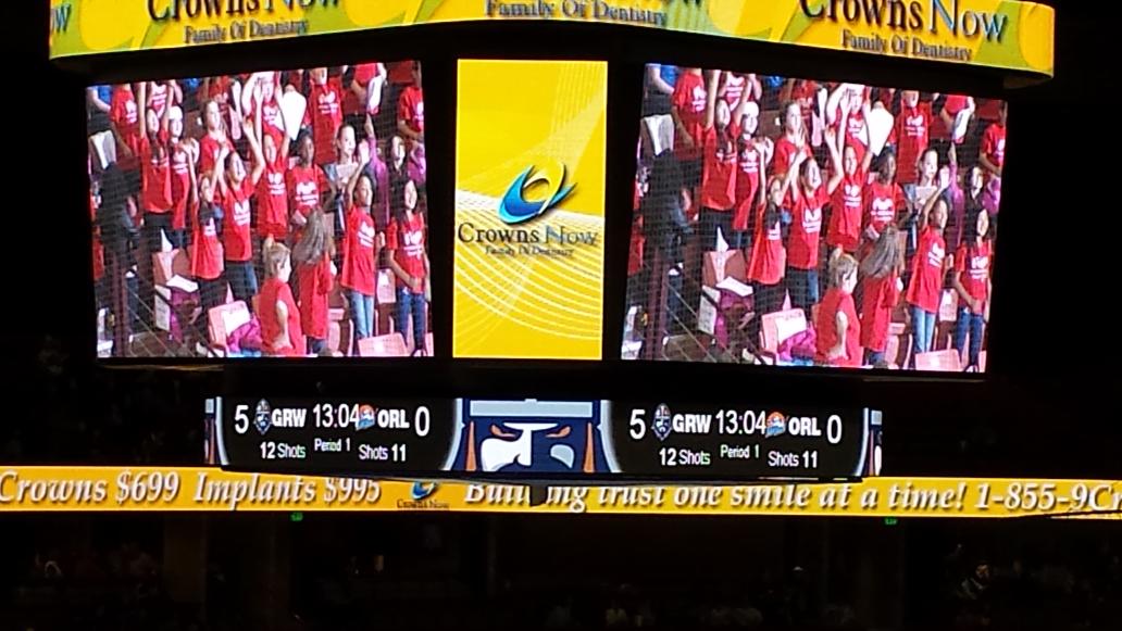 Welcome sings at the Warriors hockey game.  #santasing  <a href="/gcschools/">Greenville County Schools</a>
