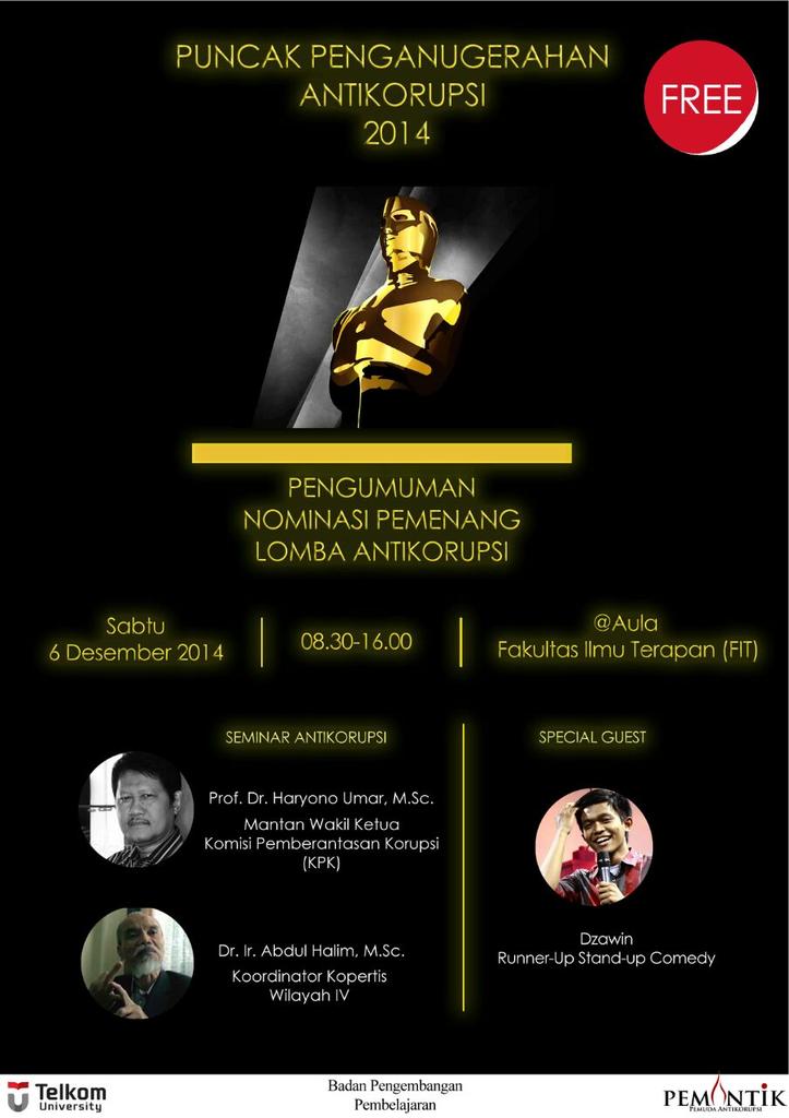 _pemantik's tweet photo. Slmat pagi semua, saat ini sdg brlangsung acara Puncak penganugerahan Kompetisi propaganda antikorupsi d kampus Tel-U http://t.co/sYRBI7mFix