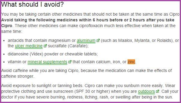 ChronicProstate's tweet image. What to avoid when on #Ciprofloxacin for #Prostatitis (critical: avoid dairy, calcium &amp;amp; zinc) drugs.com/cipro.html