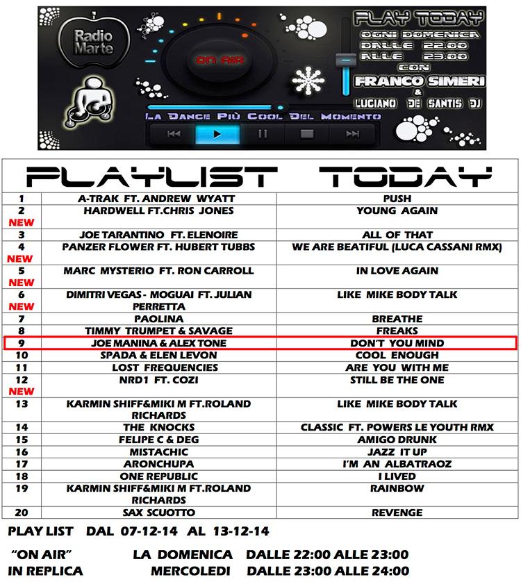 AdaptPromoClub's tweet image. @joemanina &amp;amp; @AlexXTone #DontYouMind 2nd week @radiomarte #PlayToday #WePromote Txs to @francosimeri @lucianodesant