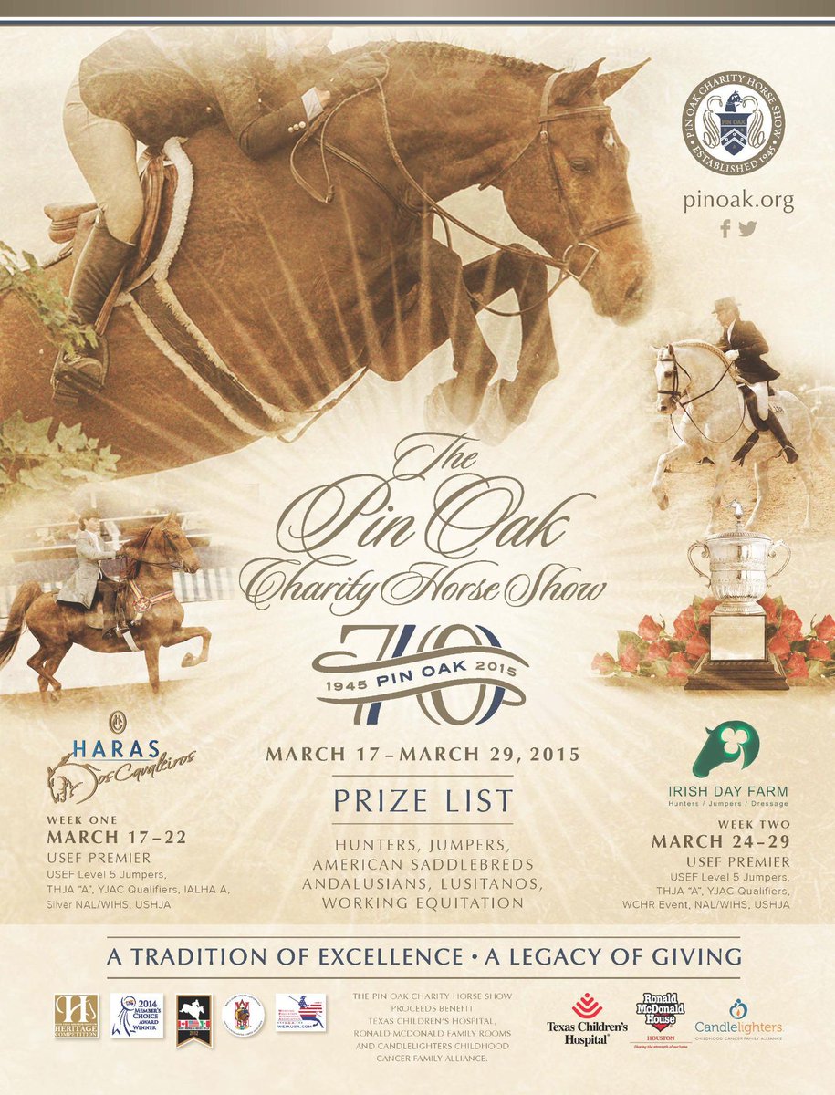 pinoakhouston's tweet photo. 2015 @pinoakhouston Prize List online! http://t.co/iykFfD2Pig -#PinOak2015 3.17-29
#USEF #USHJA #ASHA #IALHA #WEIAUSA http://t.co/vL0Ol7seo2
