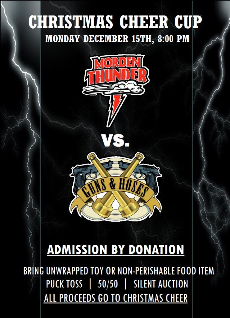 Morden_Thunder's tweet photo. The Morden Thunder will be having a Christmas Cheer game against the Guns n' Hoses! December 15th at 8:00 PM! http://t.co/beEhvHeUki
