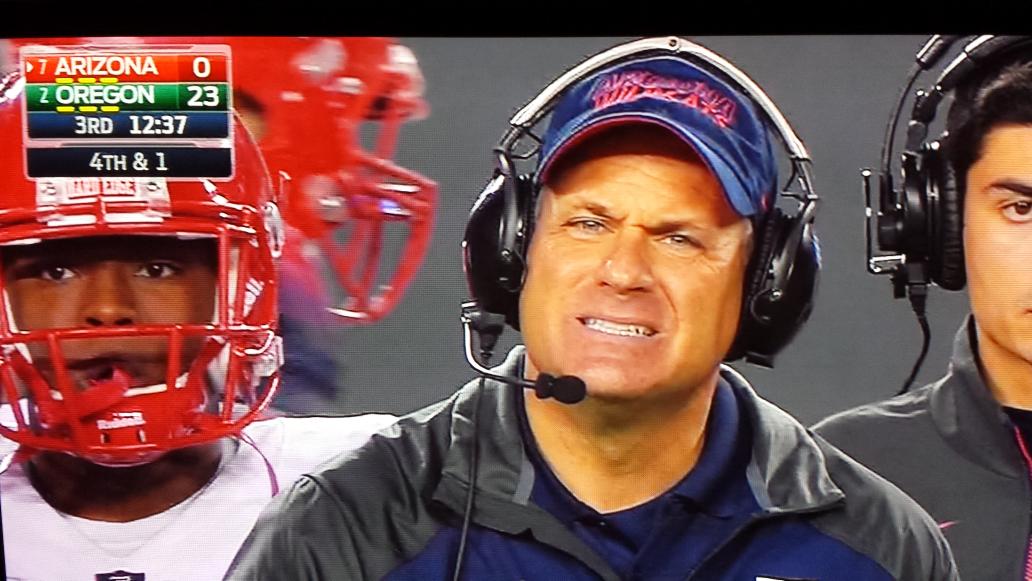 racheldulitz's tweet image. RichRod's stages of grief. Moves from shock in the 1st qrtr to anger, disappointment, and dismay. #OREvsAZ