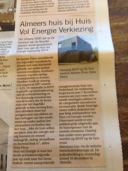 Leuk artikel in Almere Dichtbij over RSVP mbt Huis Vol Energie stemmen kan - bit.ly/1uJ1ttJ