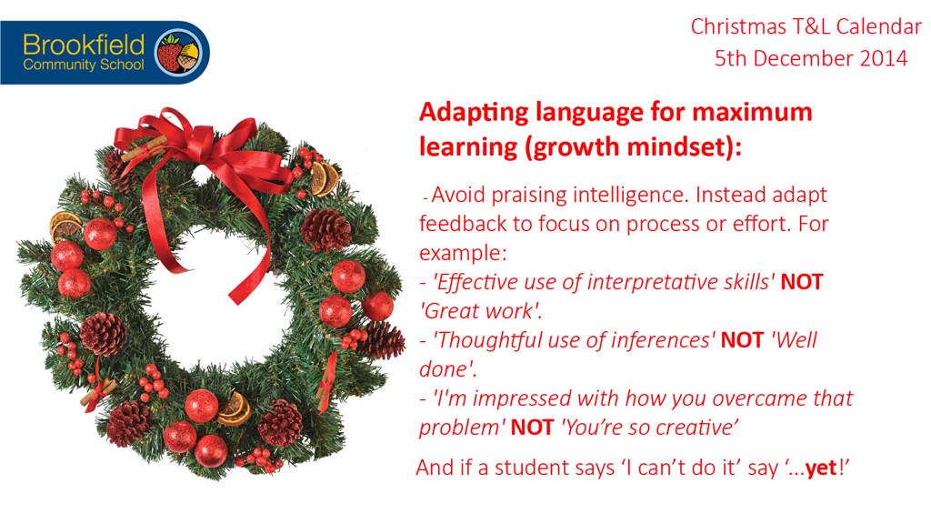 davidfawcett27's tweet photo. So this week we've rolled out our T&L calendar with staff. Here is Fri 5th December. #ukedchat #pedagoo #tomsett http://t.co/G0WVhzwglL