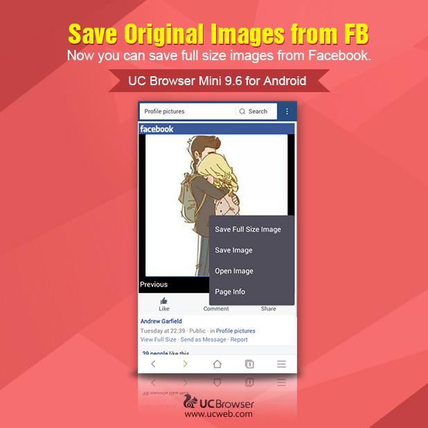 UCBrowser's tweet image. GOOD NEWS! You can now save full-sized images from Facebook using #UCBrowserMini 9.6! RT if you like it!