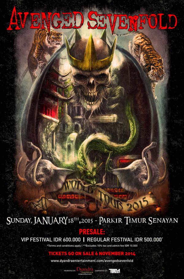 concertholic's tweet photo. #AvengedSevenfoldJKT January 18, 2015 | Park.Timur Senayan |By @DyandraEnt Tickets: http://t.co/DuU1inFuLl @A7XIndo http://t.co/DVlGRu6Y7I