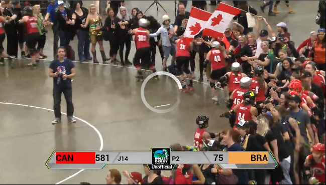 BCRDA's tweet photo. Wow! @TeamCanadaRD beats Brasil 581-75 #RDWC2014 #rollerderby #Canada #sports @derbyworldcup http://t.co/W4XztnDWhu