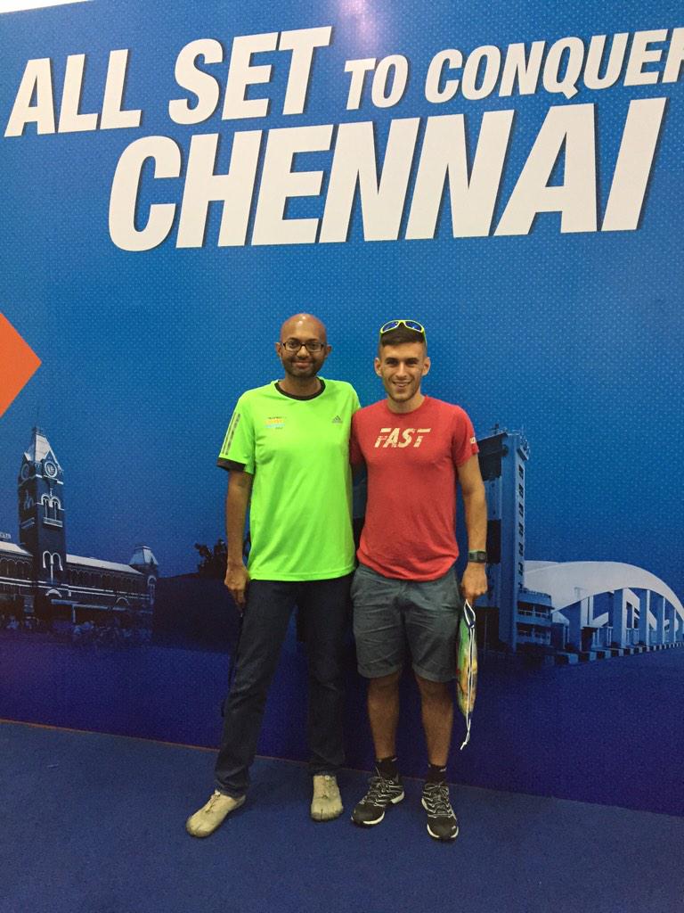 shahidk's tweet photo. @ultrabritton with Robbie this afternoon at @TWCMarathon http://t.co/gSD6Kzvb32