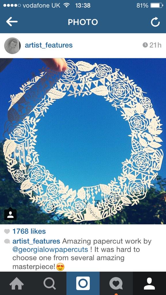 littleHB1's tweet photo. I'm so happy! Someone was kind enough to share a papercut of mine on their IG and I got over 1,700 likes! ☺️ http://t.co/TTtSTj2859