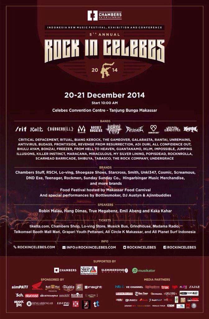 stageIDmks's tweet photo. @RockInCelebes 20-21 Desember at CCC Tanjung Bunga Makassar.. More info @chmbrs @slemmersindo http://t.co/5MLtLBQo8D