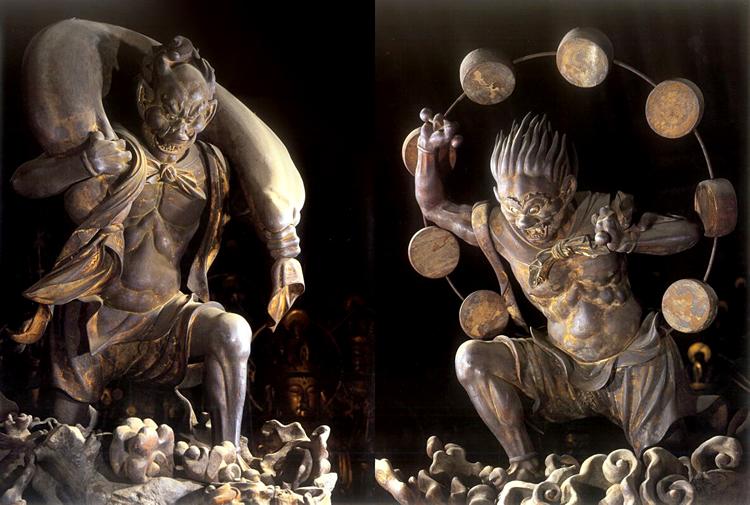 三十三間堂木造風神雷神像：作者不詳。本来はインド最古の聖典「リグ