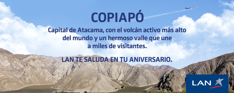 LATAM_CHI's tweet photo. ¡Llegó el momento de celebrar un nuevo cumpleaños! Muchas felicidades para #Copiapó en su aniversario número 270. http://t.co/GQI0AQHPii