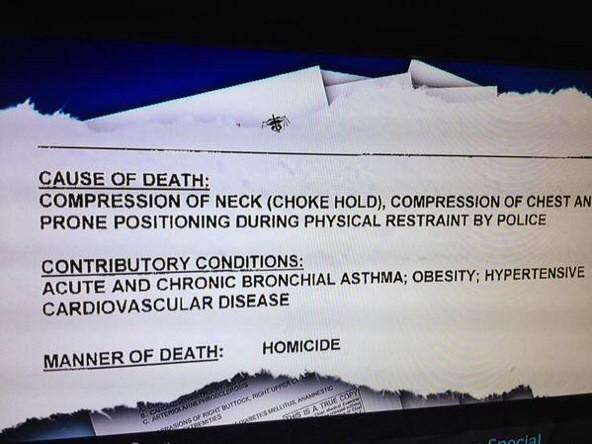 Bipartisanism's tweet image. BREAKING: Autopsy released in #EricGarner case. Cause of death includes choke hold. Manner of death: HOMICIDE.