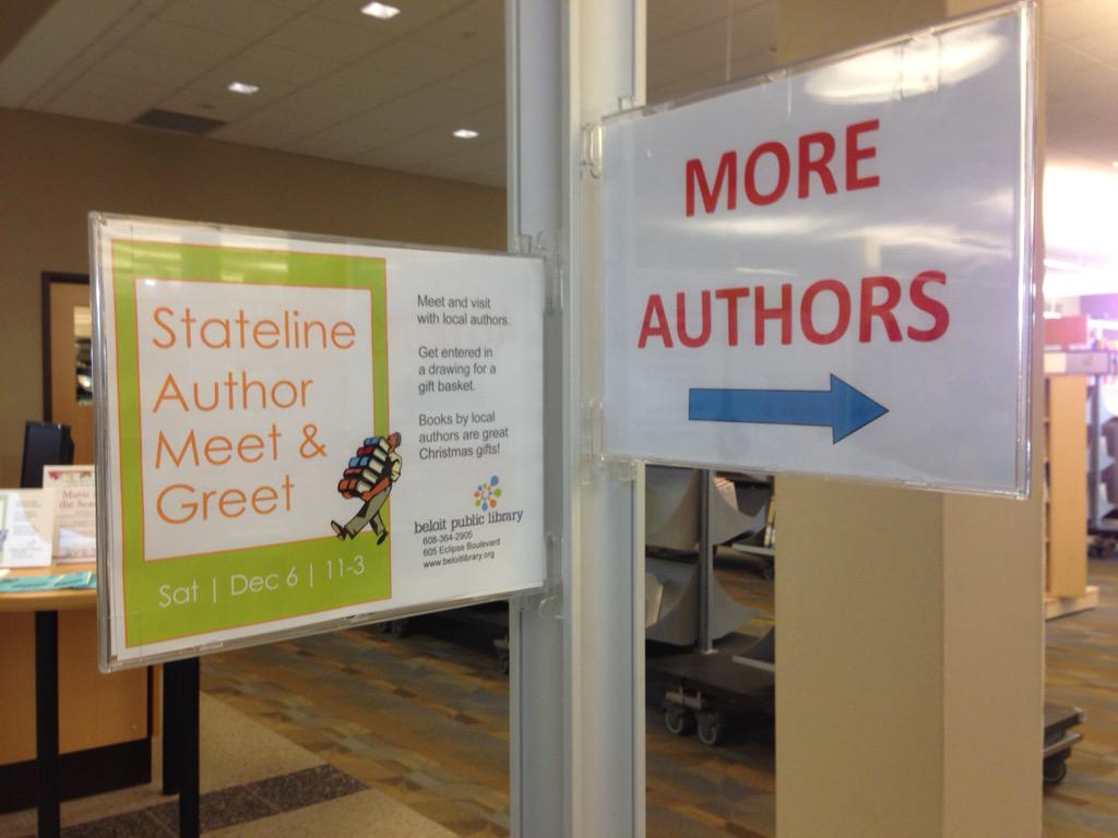 Come down to the library in Beloit today and meet 16 different authors. Win prizes, and keep us from being lonely!