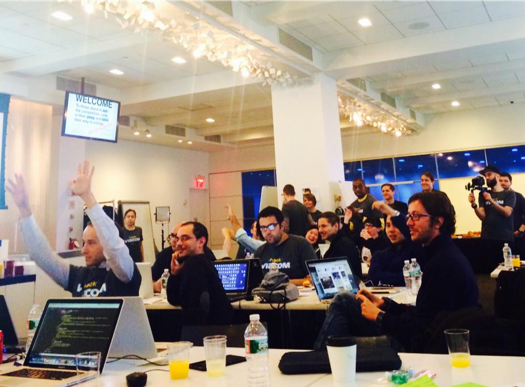 ViacomMTS's tweet photo. 24 hrs of hacking = done &amp; done. Let the demos begin! #hackvia http://t.co/CmuiCKdyd8