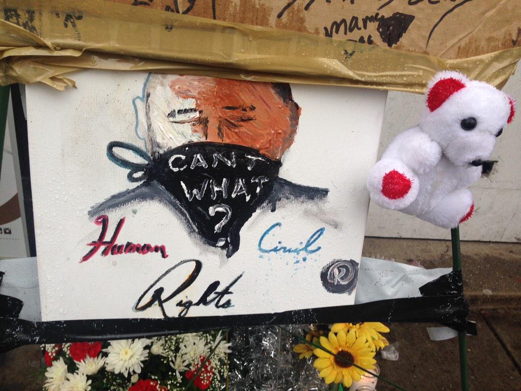 Yamiche's tweet image. It's a sad, rainy day in Staten Island at the site where #EricGarner was killed.