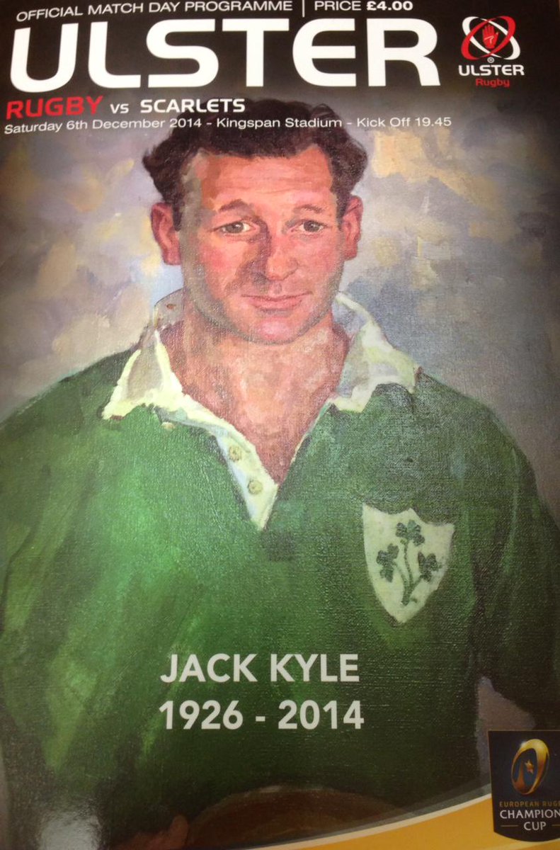 ChampionsCup's tweet photo. Nice tribute to Irish rugby great Jackie Kyle in @UlsterRugby prog 4 2nites game v @scarlets_rugby #EPCRChampionsCup http://t.co/O1GuIH4xgI