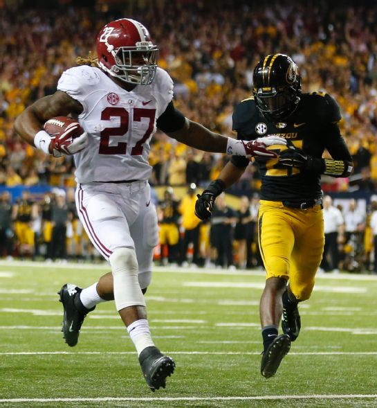 SECNetwork's tweet photo. Have a night, Derrick Henry! 

The Bama RB has a career high 140 rush yards and 2 TDs. #BAMAvsMIZZ  #SECChampionship http://t.co/u3o2J609de